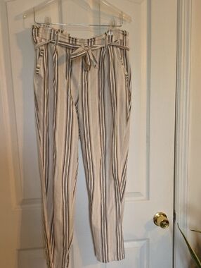 1st Kiss Cream Striped Paperbag Waist Trousers